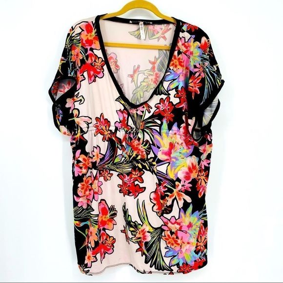 Nanette Lenore Deep V Floral Swim Coverup sz M - Picture 1 of 7